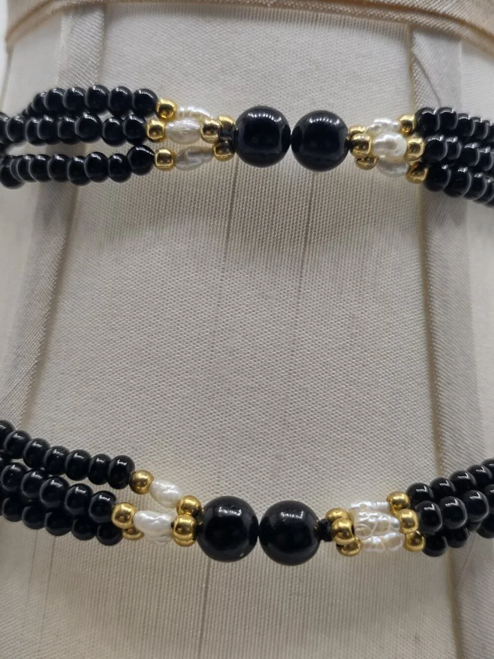 Necklace Black Onyx Beads + 10kt Gold Beads + Freshwater Pearls 30